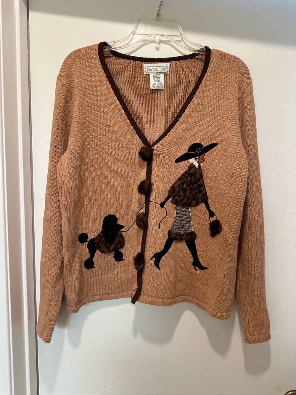 Vintage Mandal Bay Camel Brown Embroidered Women’s Cardigan Sweater Size Medium